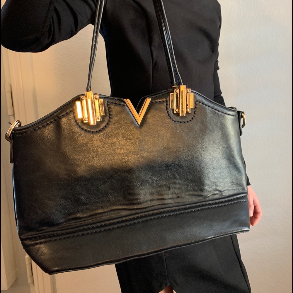 Black faux leather purse